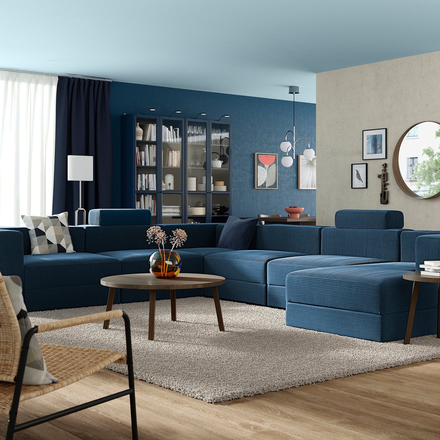 JÄTTEBO u-shaped sofa, 7-seat, with chaise longue, right with headrests/Samsala dark blue, 25x87x95 cm