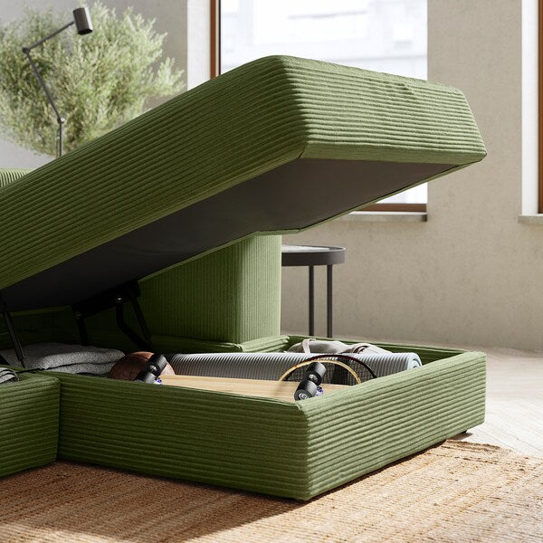 JÄTTEBO - 7-seater U-shaped sofa with chaise-longue, right with headrest/Samsala dark yellow-green ,