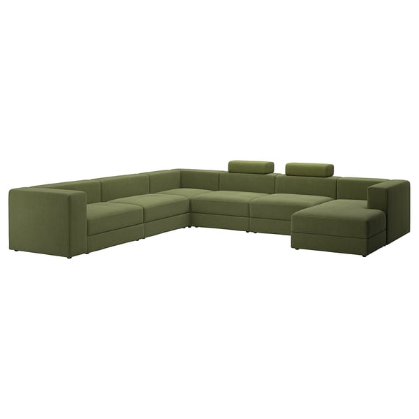 JÄTTEBO u-shaped sofa, 7-seat, with chaise longue, right with headrests/Samsala dark yellow-green, 25x87x95 cm