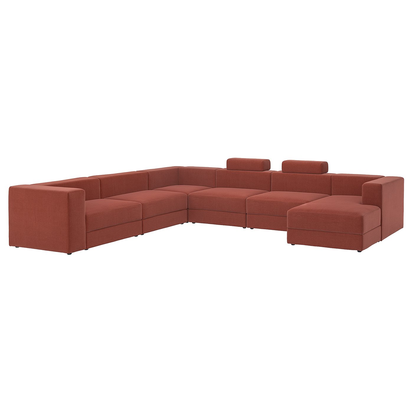 JÄTTEBO u-shaped sofa, 7-seat, with chaise longue, right with headrests/Samsala brown-red