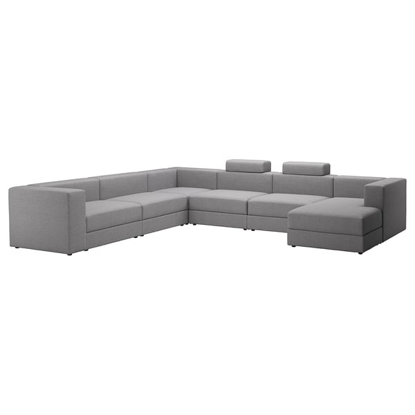 JÄTTEBO u-shaped sofa, 7-seat, with chaise longue, right with headrests/Tonerud grey, 25x87x95 cm