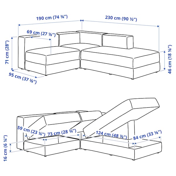 JÄTTEBO - 2.5 seater ang sofa/chaise-longue, right/Samsala grey/beige ,