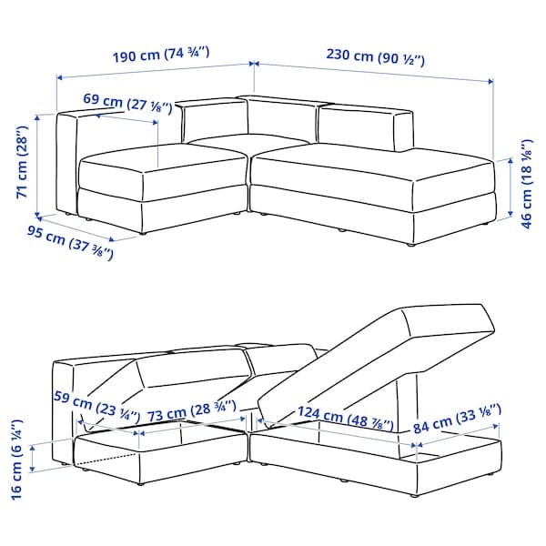 Ikea JÄTTEBO - 2.5 seater ang sofa/chaise-longue, right/Samsala grey/beige ,