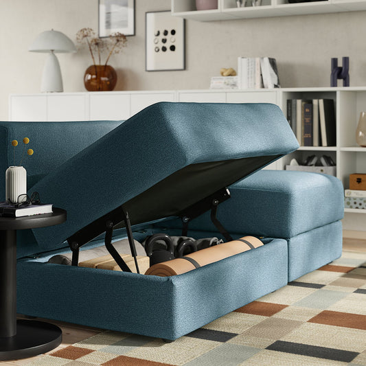 JÄTTEBO 2,5-seat mod sofa w chaise longue, left with headrest/Axvall dark grey-blue, 190x87x160 cm