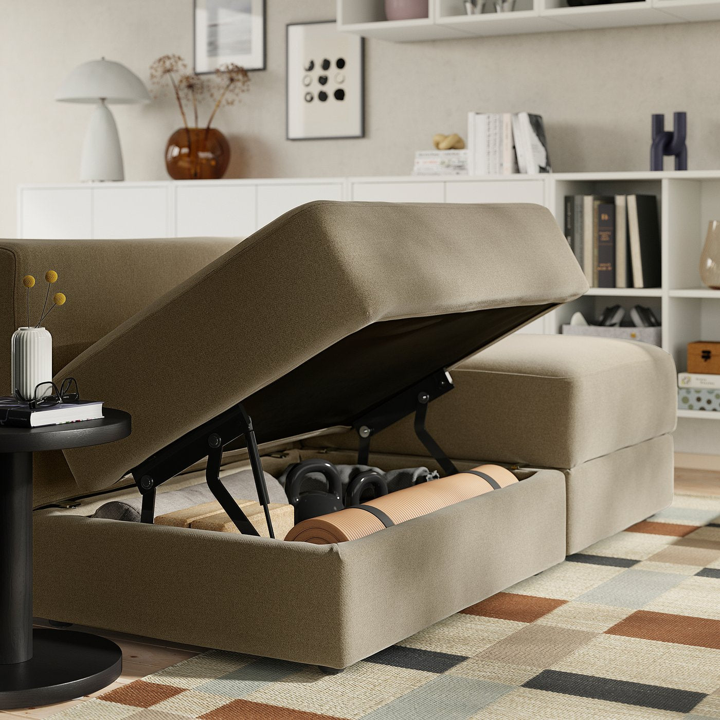 JÄTTEBO 2,5-seat mod sofa w chaise longue, left with headrest/Johanneshov brown-beige, 190x87x160 cm