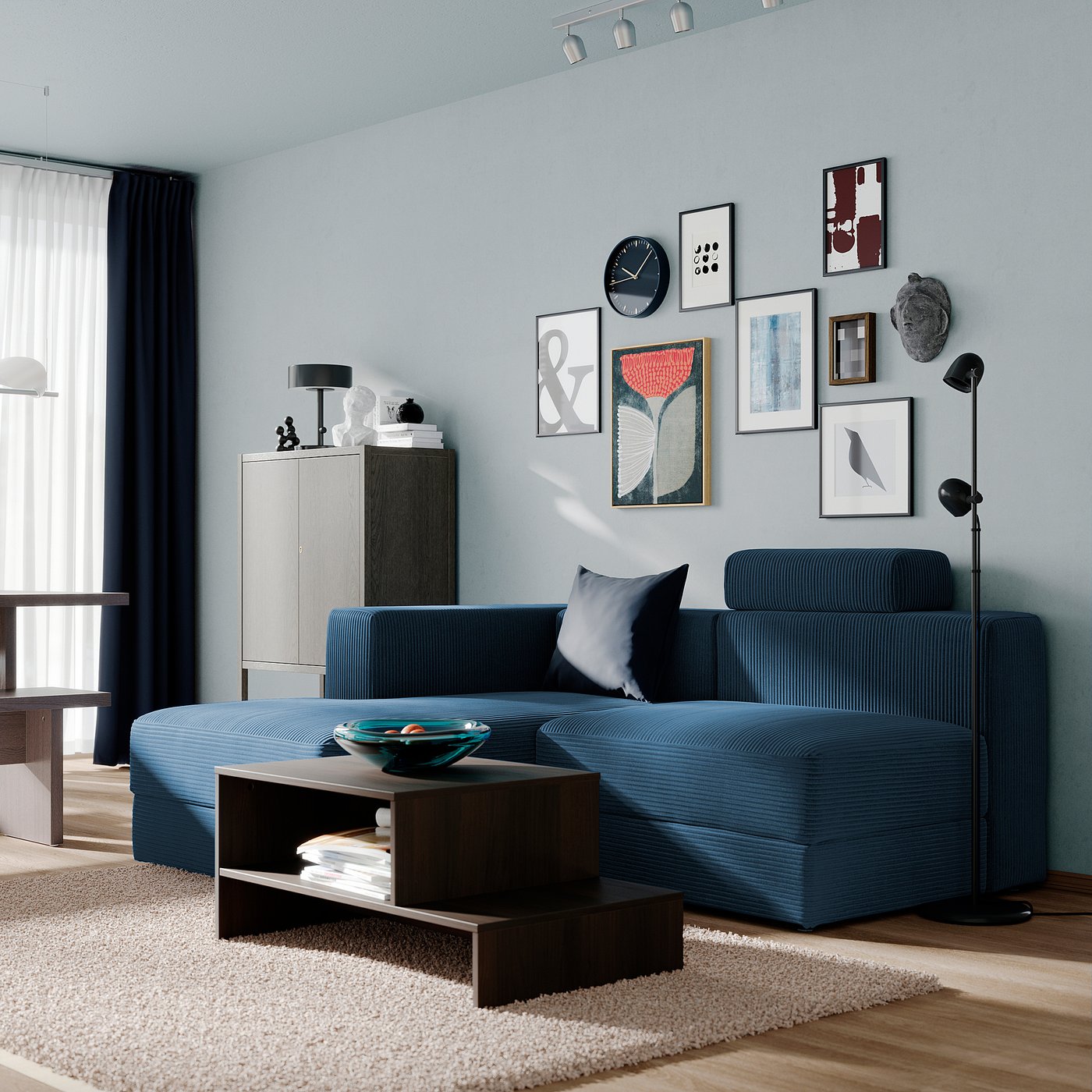 JÄTTEBO 2,5-seat mod sofa w chaise longue, left with headrest/Samsala dark blue, 190x87x160 cm