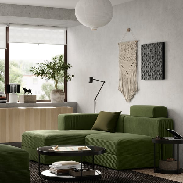 JÄTTEBO 2,5-seat mod sofa w chaise longue, left with headrest/Samsala dark yellow-green, 190x87x160 cm