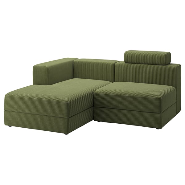 JÄTTEBO 2,5-seat mod sofa w chaise longue, left with headrest/Samsala dark yellow-green, 25x87x160 cm