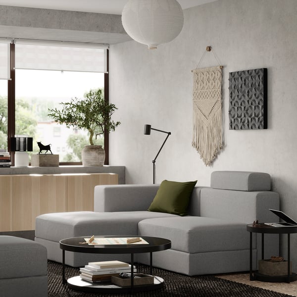 JÄTTEBO 2,5-seat mod sofa w chaise longue, left with headrest/Tonerud grey, 190x87x160 cm