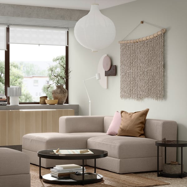 JÄTTEBO 2,5-seat mod sofa w chaise longue, left/Samsala grey-beige, 190x71x160 cm