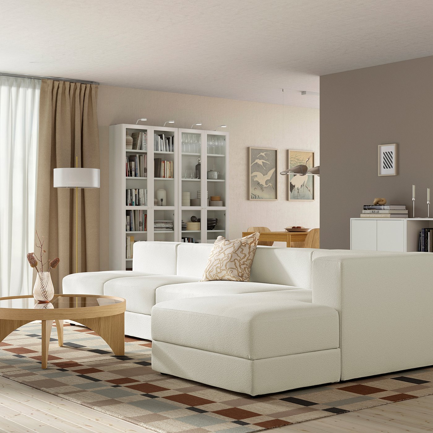 JÄTTEBO 4,5-seat mod sofa w chaise longue, right/Axvall off-white, 330x71x160 cm