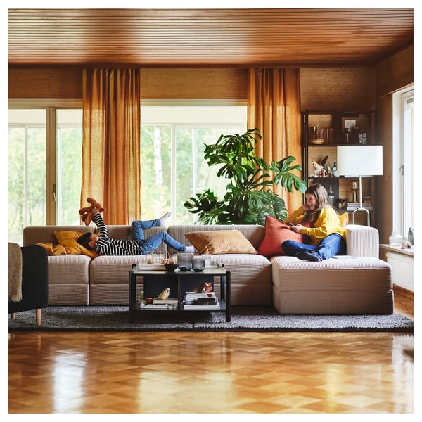JÄTTEBO 4,5-seat mod sofa w chaise longue, right/Samsala grey-beige, 330x71x160 cm