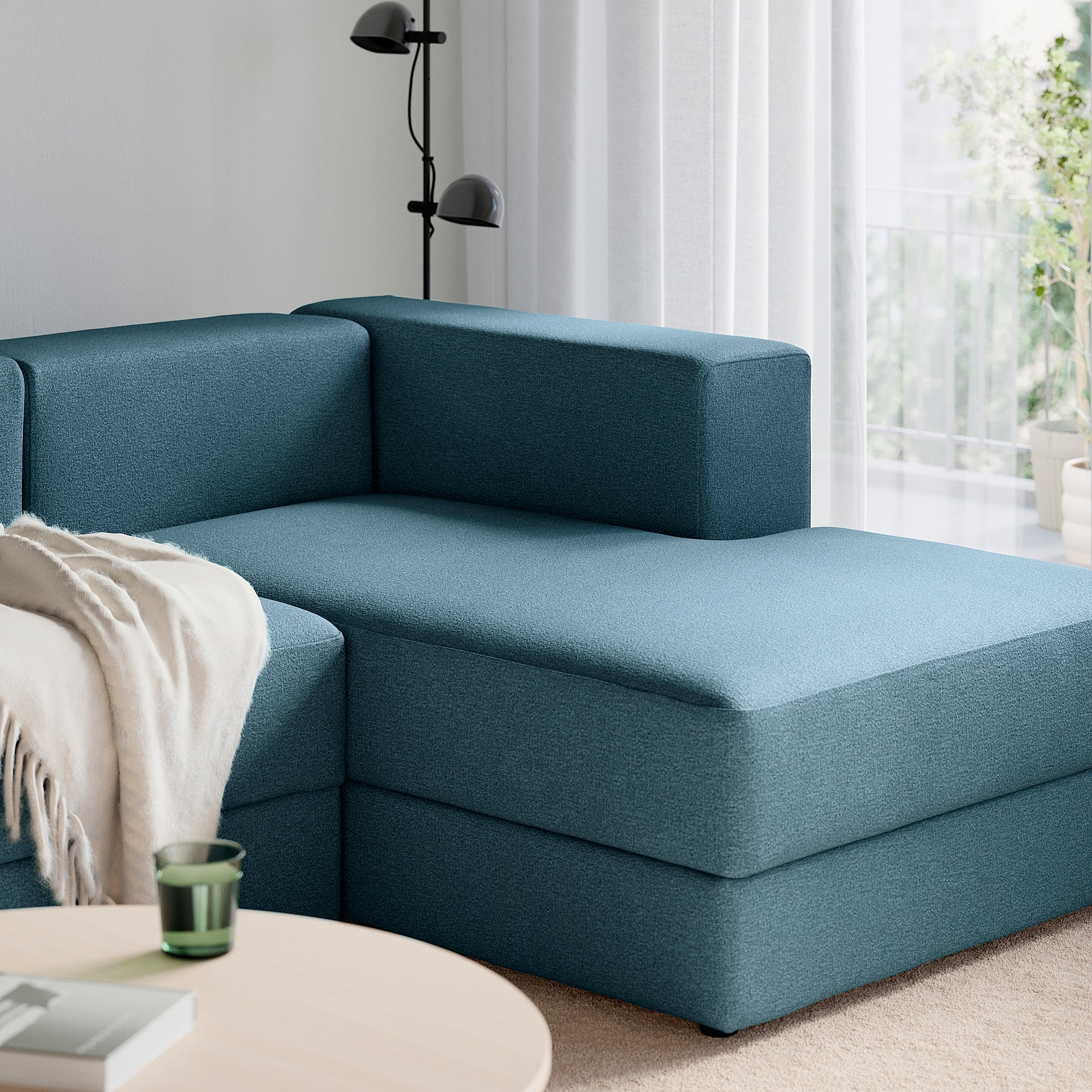 JÄTTEBO 4-seat mod sofa w chaise longue, right/Axvall dark grey-blue, 310x71x160 cm