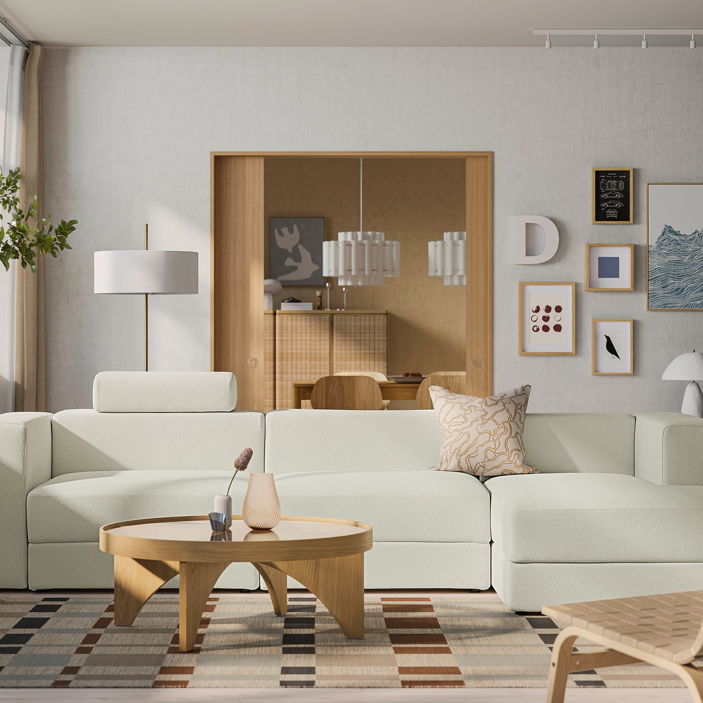 JÄTTEBO 4-seat mod sofa w chaise longue, right with headrest/Axvall off-white, 310x87x160 cm