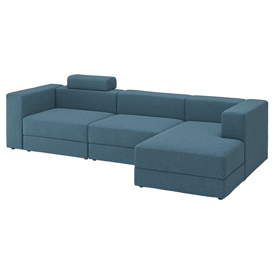 JÄTTEBO 4-seat mod sofa w chaise longue, right with headrest/Axvall dark grey-blue, 25x87x160 cm