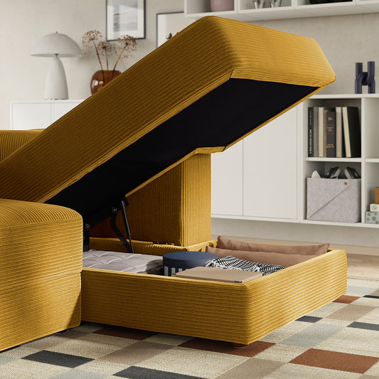 JÄTTEBO 4-seat mod sofa w chaise longue, right with headrest/Samsala yellow-brown, 310x87x160 cm