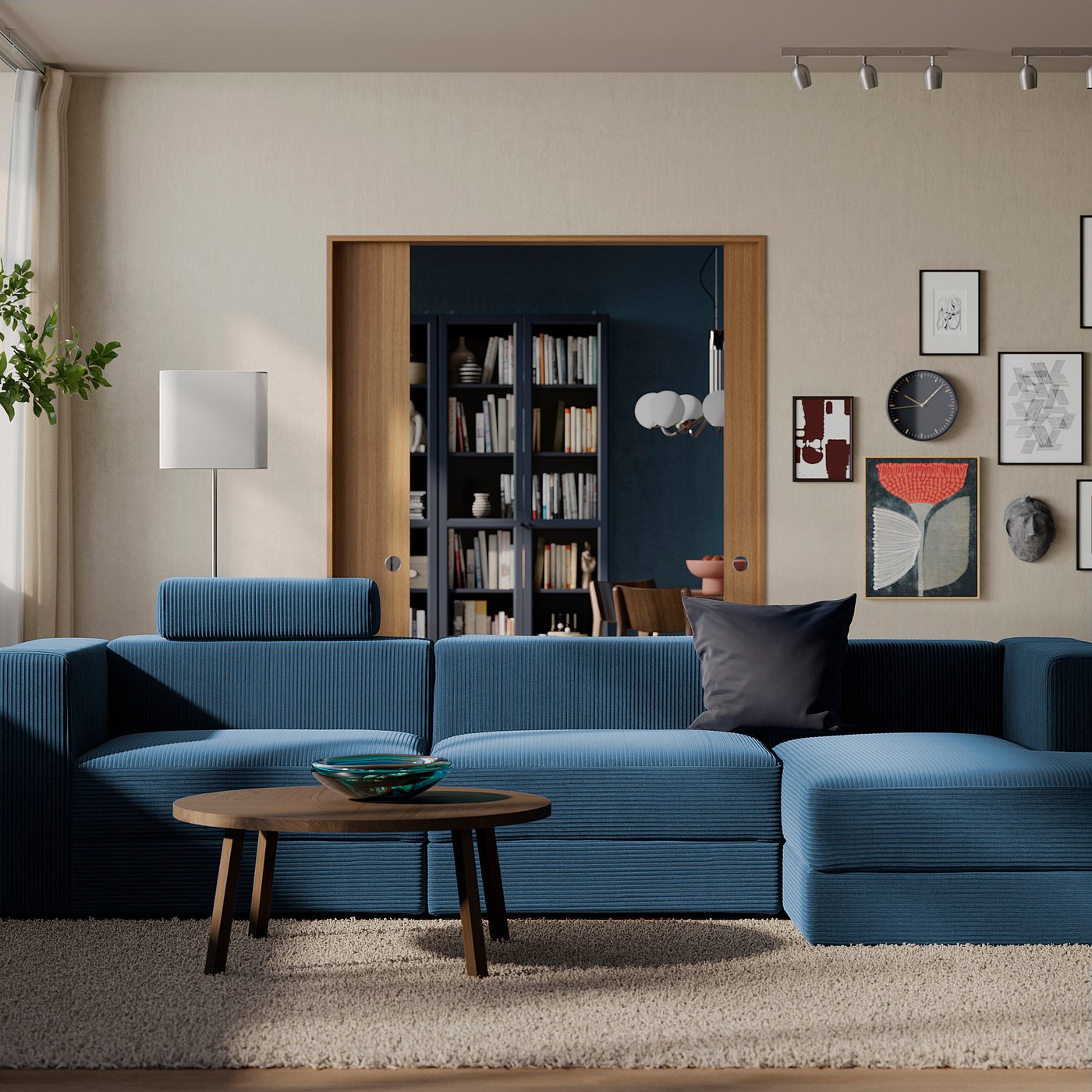 JÄTTEBO 4-seat mod sofa w chaise longue, right with headrest/Samsala dark blue, 310x87x160 cm