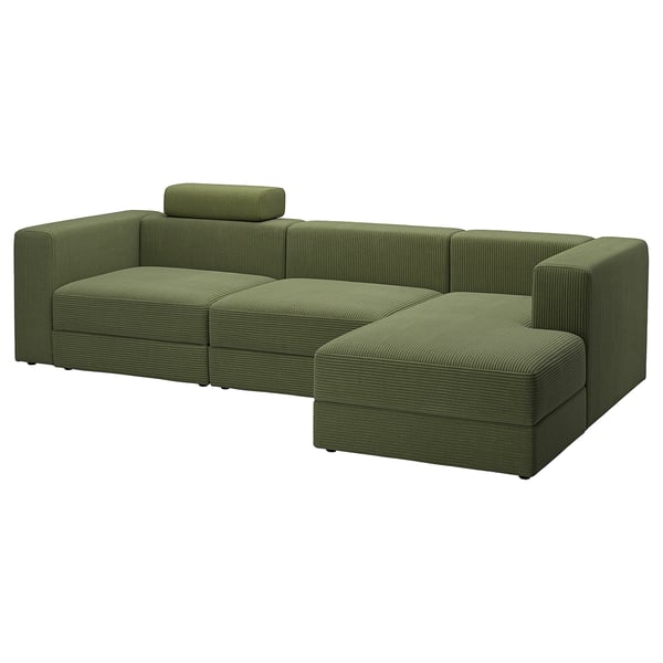 JÄTTEBO 4-seat mod sofa w chaise longue, right with headrest/Samsala dark yellow-green, 310x87x160 cm