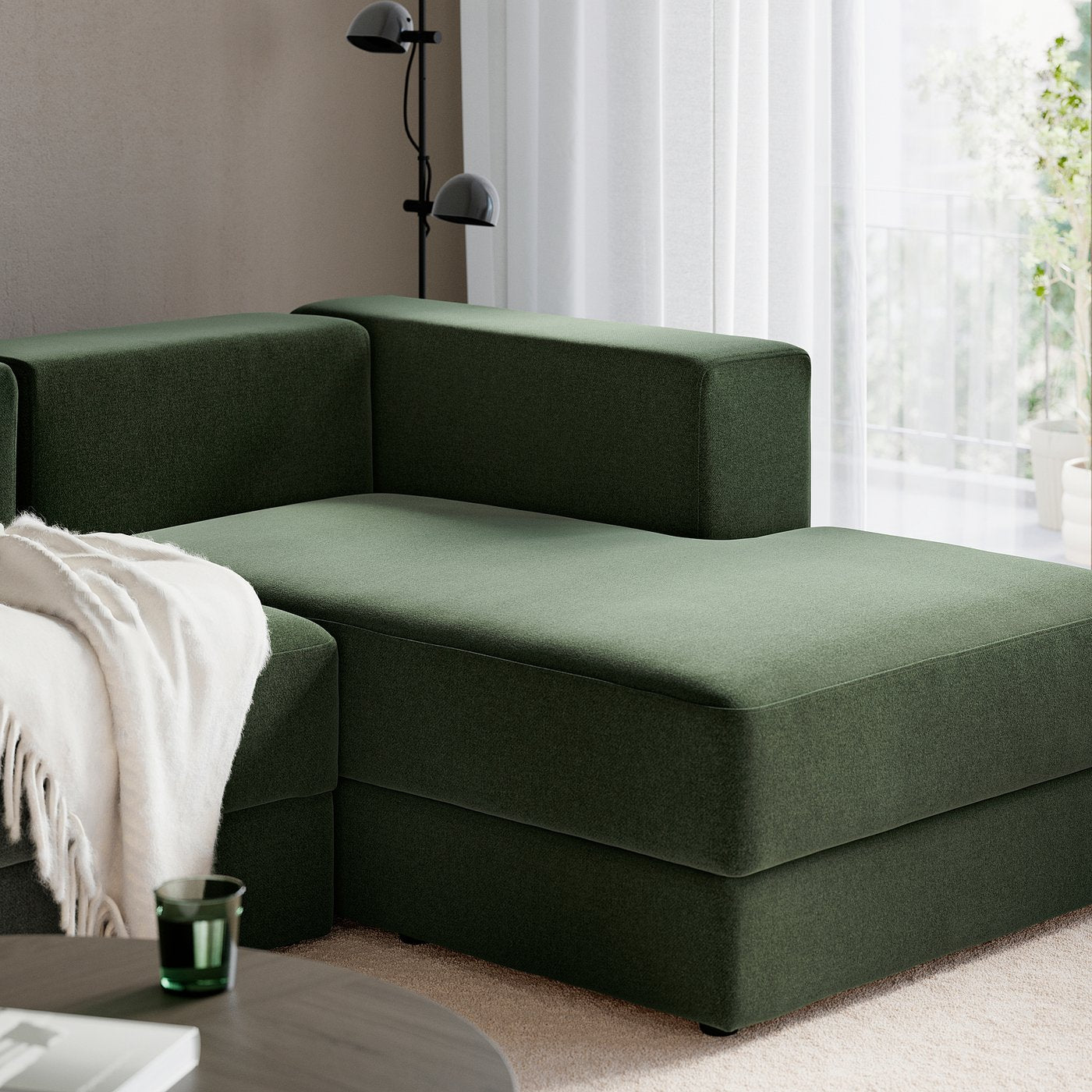 JÄTTEBO 4-seat mod sofa w chaise longue, right/Johanneshov dark green, 25x71x160 cm