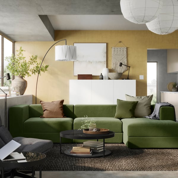 JÄTTEBO 4-seat mod sofa w chaise longue, right/Samsala dark yellow-green, 310x71x160 cm