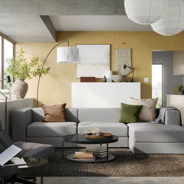 JÄTTEBO 4-seat mod sofa w chaise longue, right/Tonerud grey, 310x71x160 cm