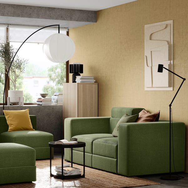 JÄTTEBO 2-seat modular sofa, with headrest/Samsala dark yellow-green, 190x87x95 cm
