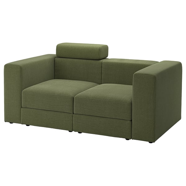 JÄTTEBO 2-seat modular sofa, with headrest/Samsala dark yellow-green, 190x87x95 cm