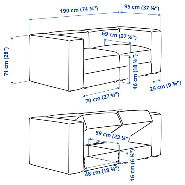 JÄTTEBO 2-seat modular sofa, Tonerud grey, 25x71x95 cm