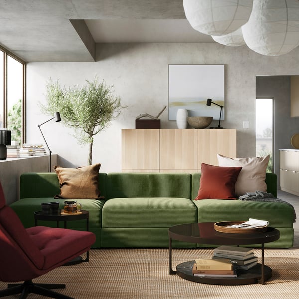 JÄTTEBO 4,5-seat modular sofa, Samsala dark yellow-green, 285x71x95 cm