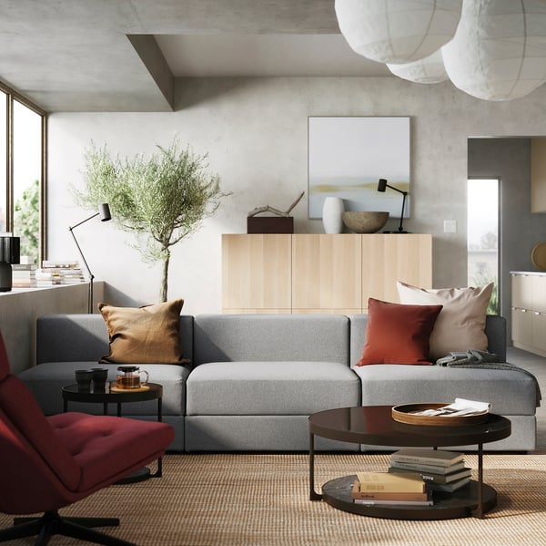 JÄTTEBO 4,5-seat modular sofa, Tonerud grey, 285x71x95 cm