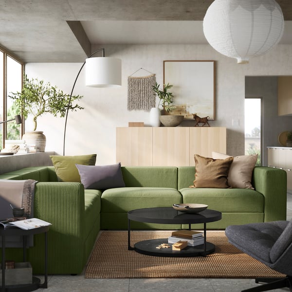 JÄTTEBO - Modular corner sofa 6 seats, Samsala dark yellow-green ,