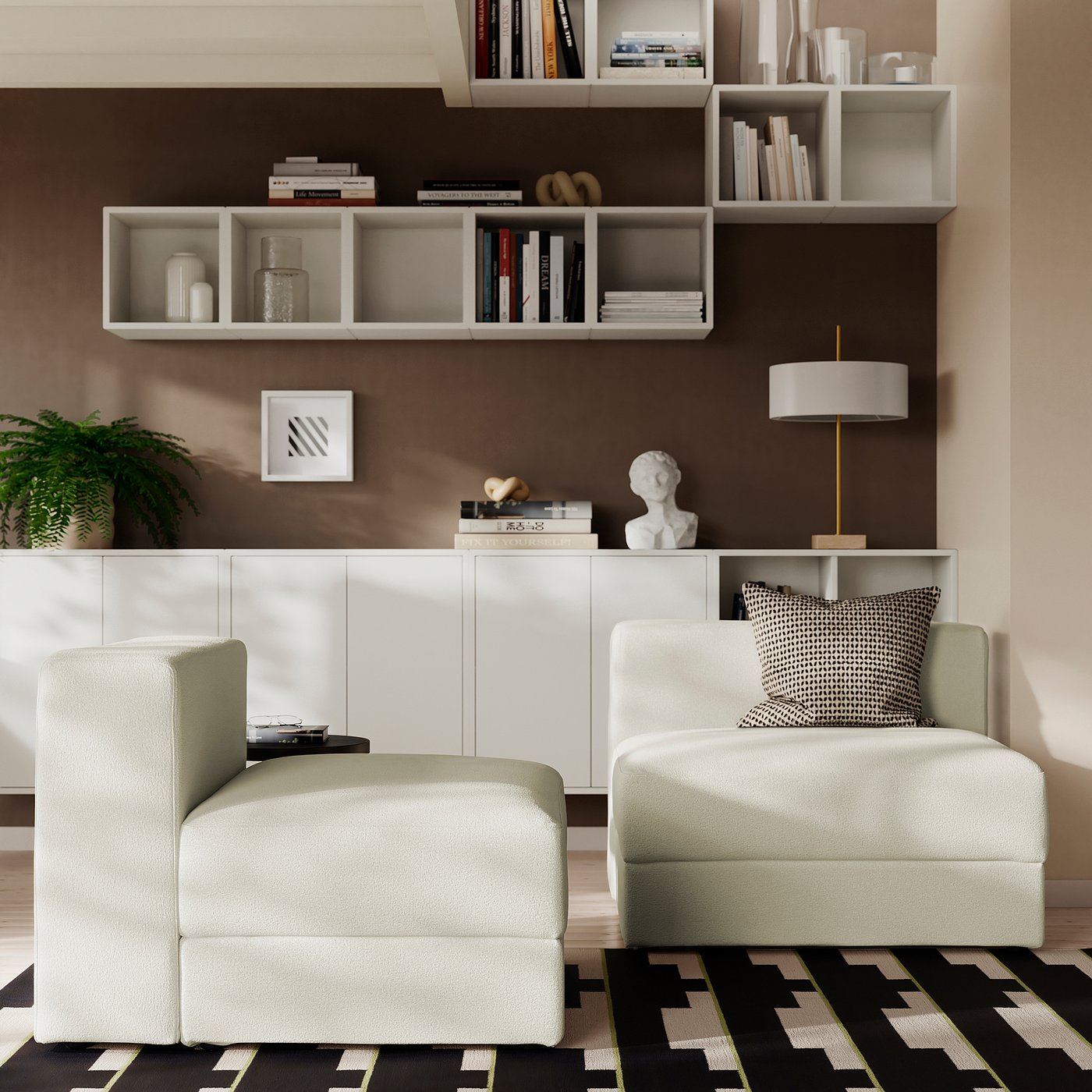 JÄTTEBO 1,5-seat module with storage, Axvall off-white, 95x71x95 cm
