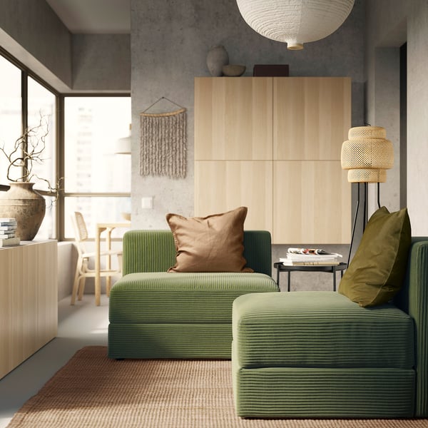 JÄTTEBO - 1.5-seater element with container, Samsala dark yellow-green ,