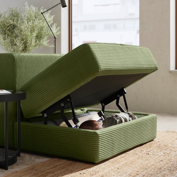 JÄTTEBO - 1.5-seater element with container, Samsala dark yellow-green ,
