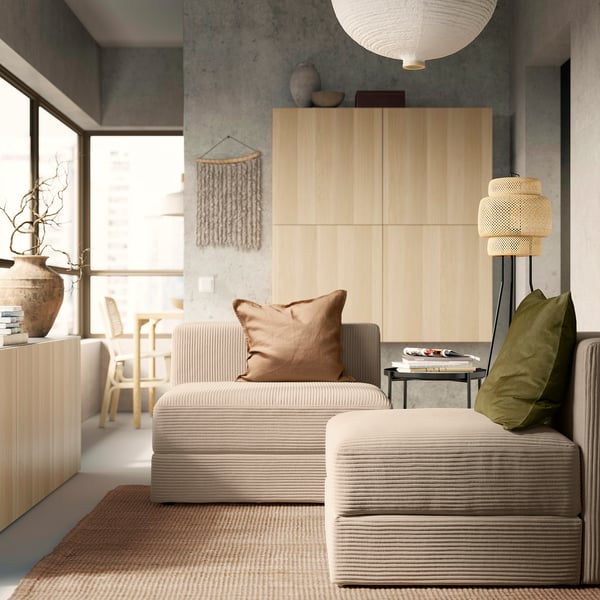 JÄTTEBO 1,5-seat module with storage, Samsala grey-beige, 95x71x95 cm