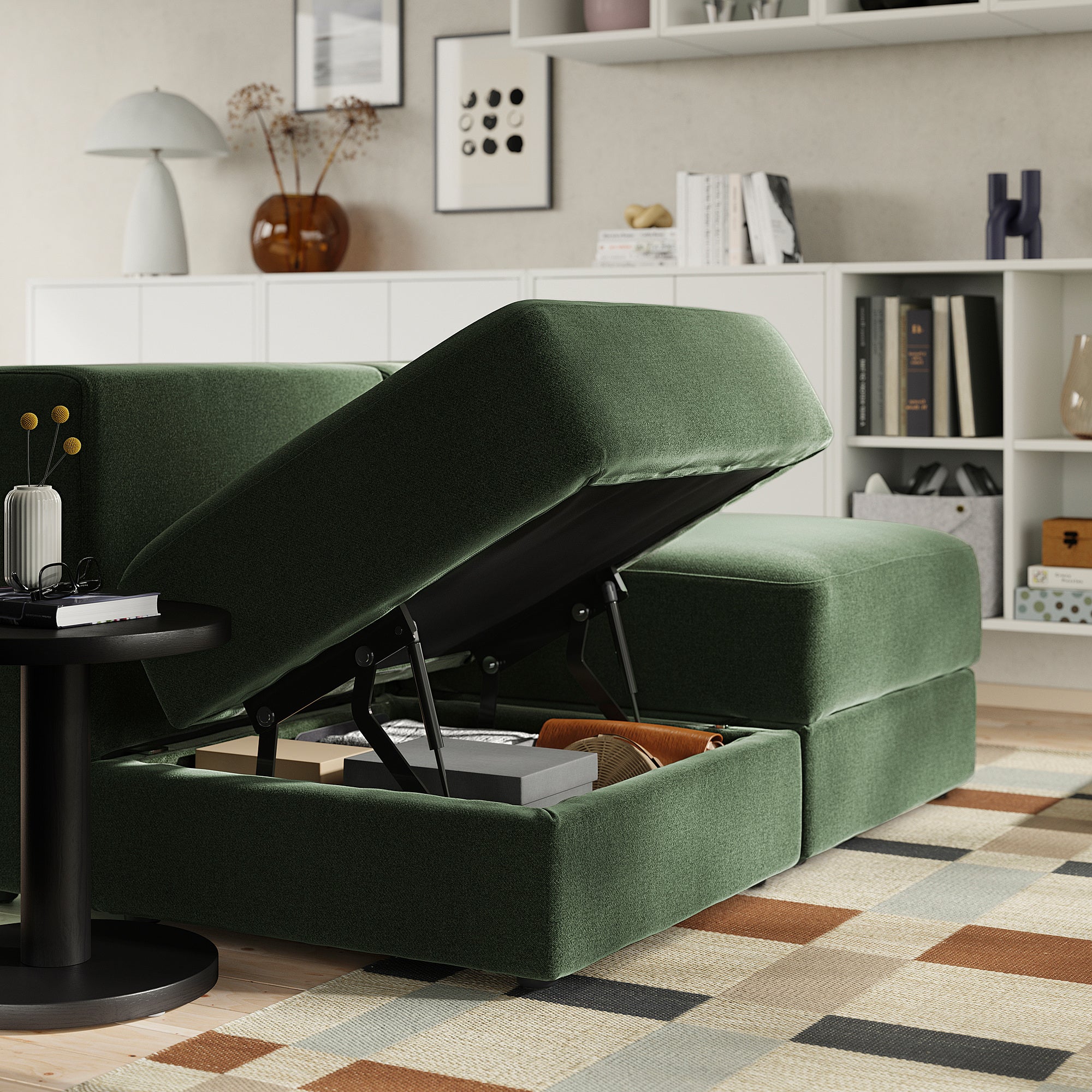 JÄTTEBO 1-seat module with storage, Johanneshov dark green, 70x71x95 cm