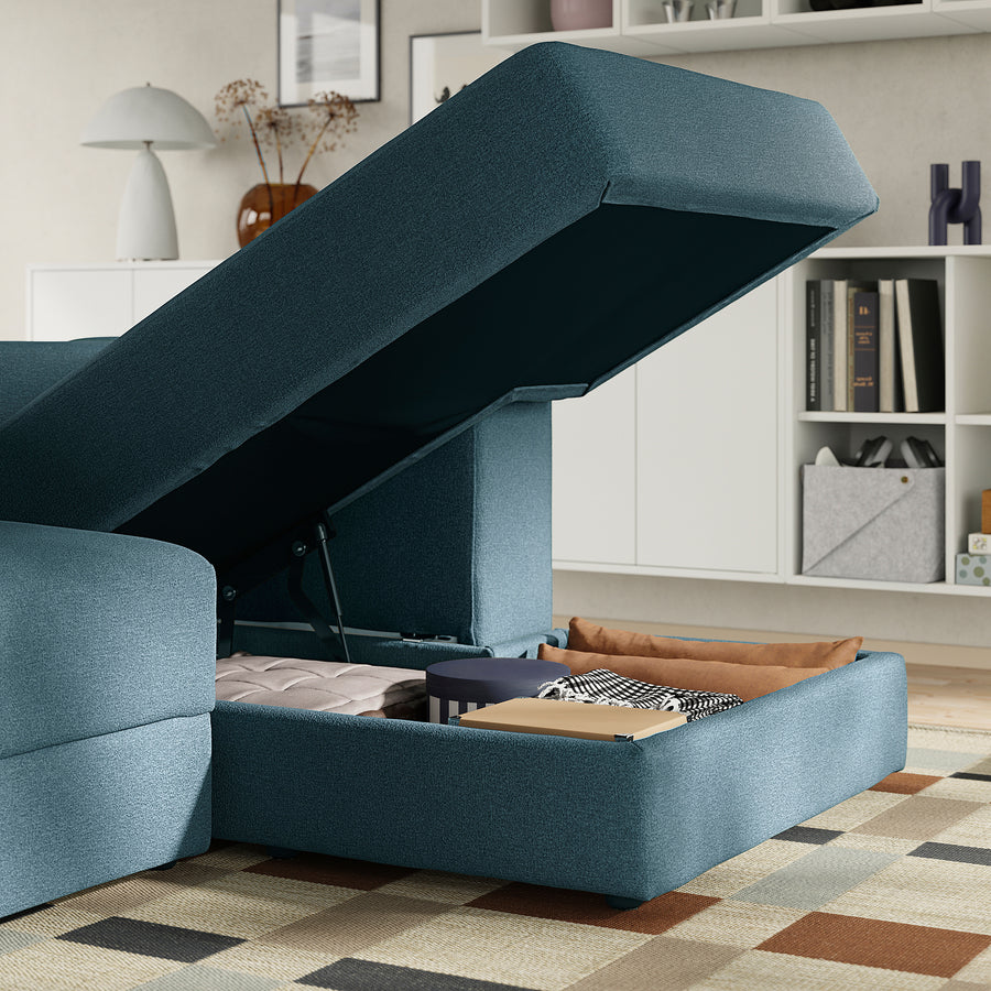 JÄTTEBO chaise longue module, right, with armrest/Axvall dark grey-blue, 95x71x160 cm