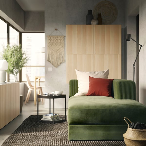 JÄTTEBO chaise longue module, right, with armrest/Samsala dark yellow-green, 95x71x160 cm