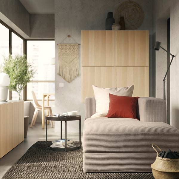 JÄTTEBO - chaise-longue element right, with armrest/Samsala grey/beige ,