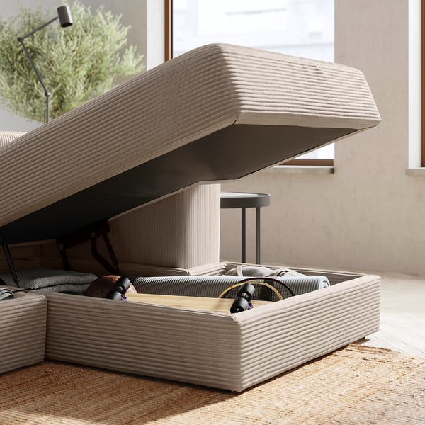 JÄTTEBO chaise longue module, right, with armrest/Samsala grey-beige, 95x71x160 cm