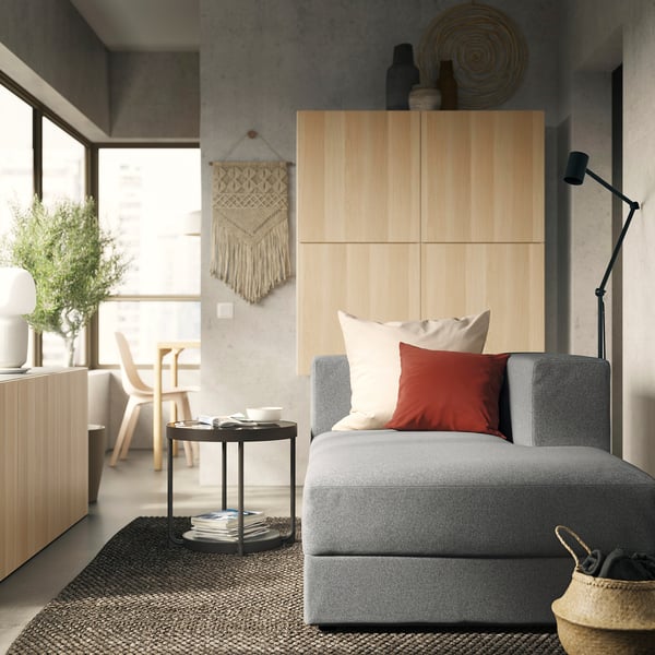 JÄTTEBO chaise longue module, right, with armrest/Tonerud grey, 95x71x160 cm