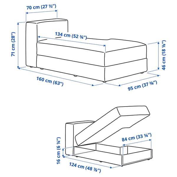 JÄTTEBO chaise longue module, right, Tonerud grey, 95x71x160 cm