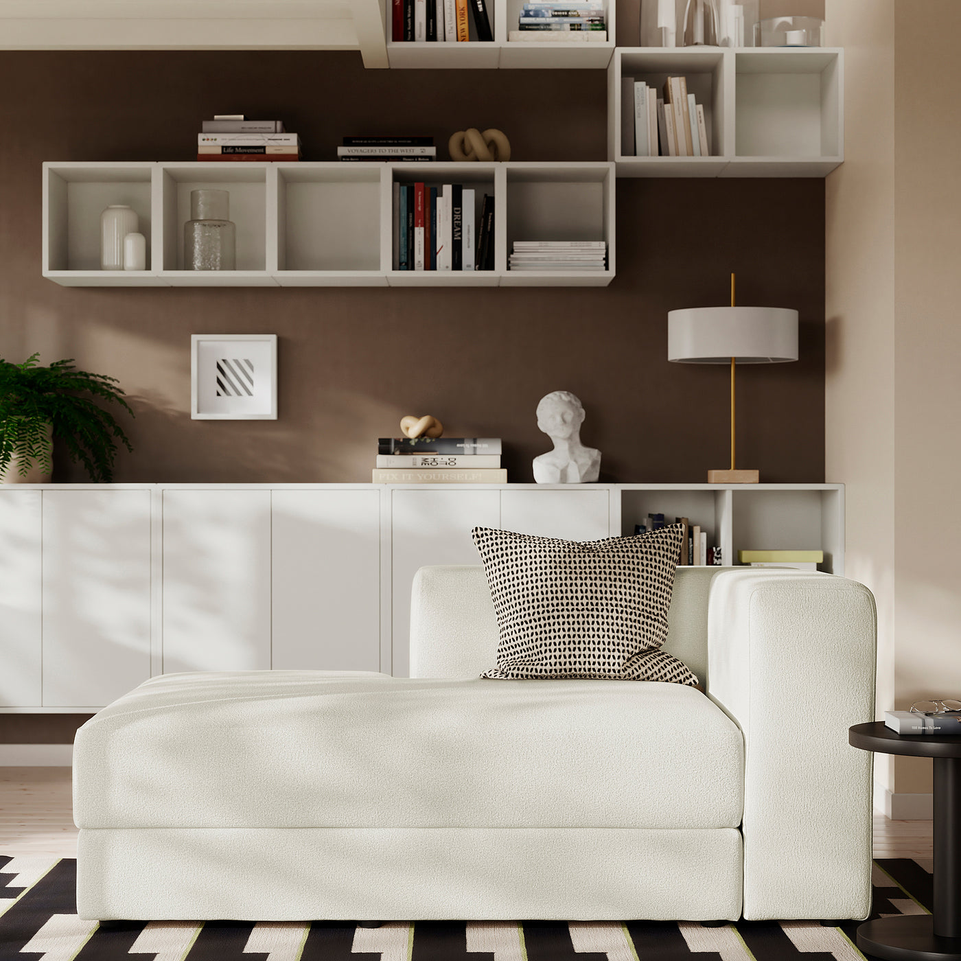 JÄTTEBO chaise longue module, left, with armrest/Axvall off-white, 95x71x160 cm