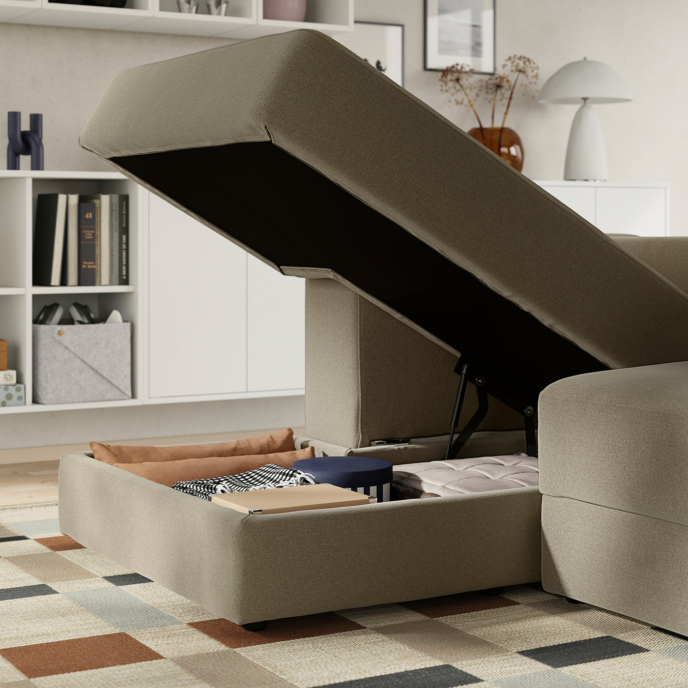 JÄTTEBO chaise longue module, left, with armrest/Johanneshov brown-beige, 95x71x160 cm
