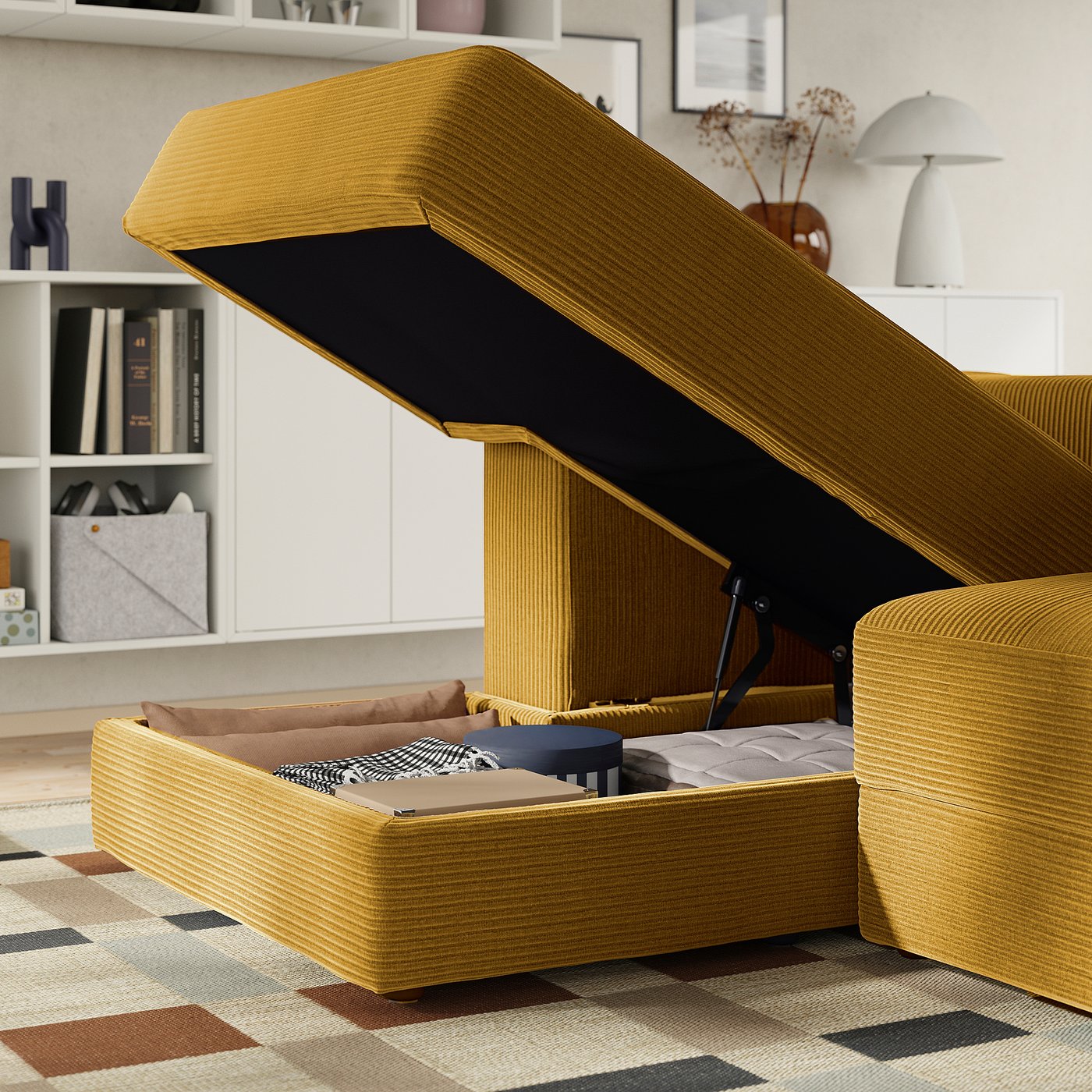 JÄTTEBO chaise longue module, left, with armrest/Samsala yellow-brown, 95x71x160 cm