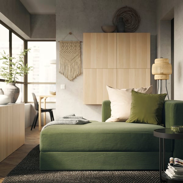 JÄTTEBO chaise longue module, left, with armrest/Samsala dark yellow-green, 95x71x160 cm