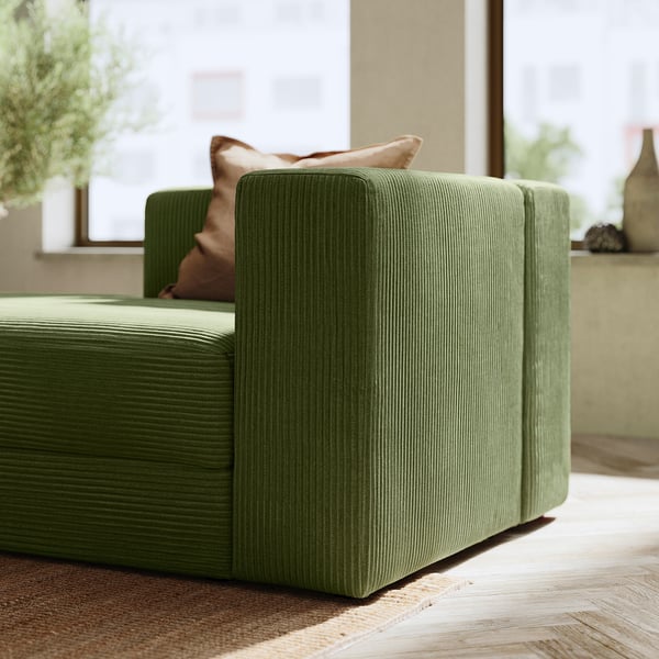 JÄTTEBO chaise longue module, left, with armrest/Samsala dark yellow-green, 95x71x160 cm