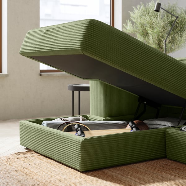 JÄTTEBO - Left chaise longue element, with armrest / Samsala dark yellow-green