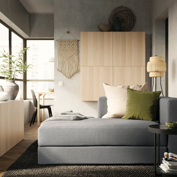 JÄTTEBO chaise longue module, left, with armrest/Tonerud grey, 95x71x160 cm