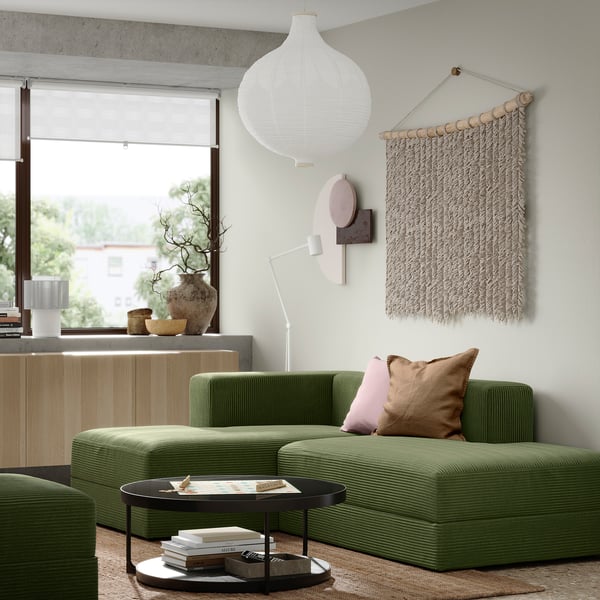 JÄTTEBO chaise longue modules, Samsala dark yellow-green, 229x71x160 cm